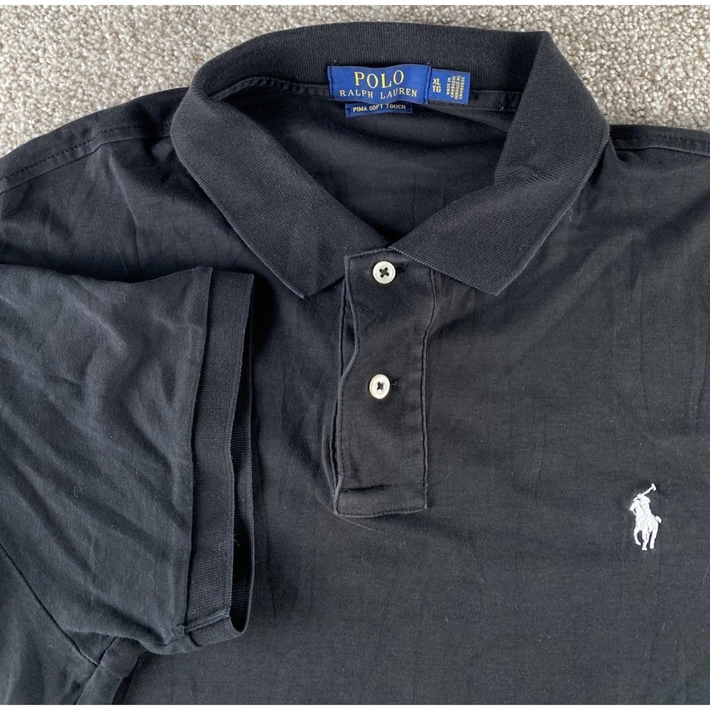 Polo Ralph Lauren Black Pima Soft Touch Cotton Polo Mens‎ XL Classic White Pony
